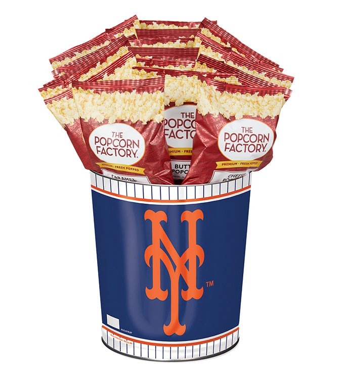 New York Mets Popcorn Tin with 15 Bags of Popcorn