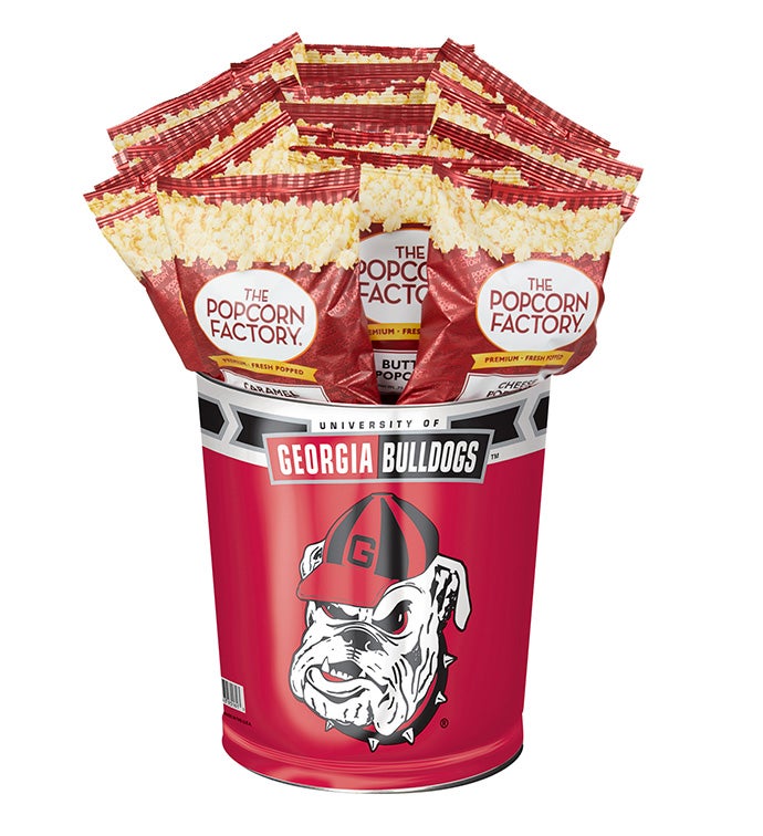 3 Gallon University of Georgia Popcorn Tin with 15 Bags of Popcorn