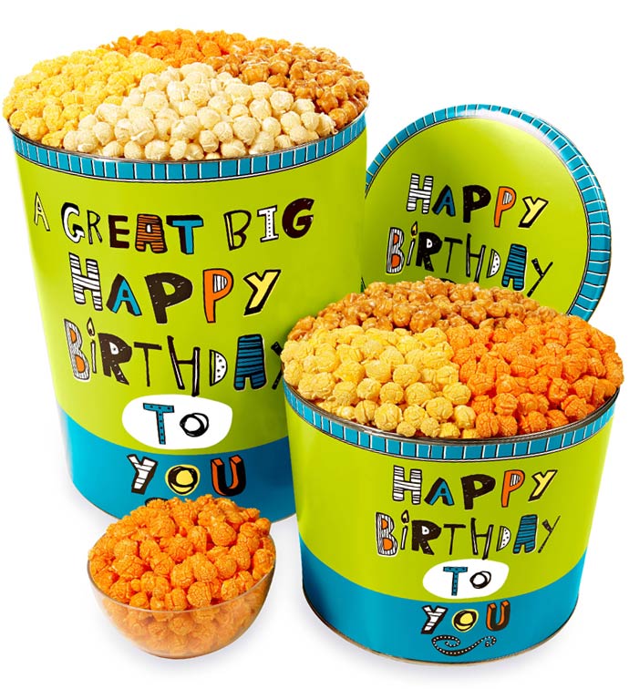 Great Big Happy Birthday Popcorn Tins