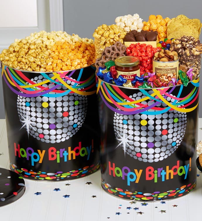 Birthday Glitz 6 1/2 Gallon Popcorn & Deluxe Snack Assortment - 6-1/2 Gallon 3-Flavor