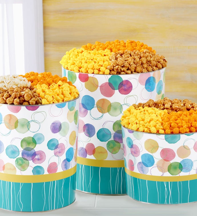 Say It With Dots Popcorn Tins - 2 Gallon 4-Flavor