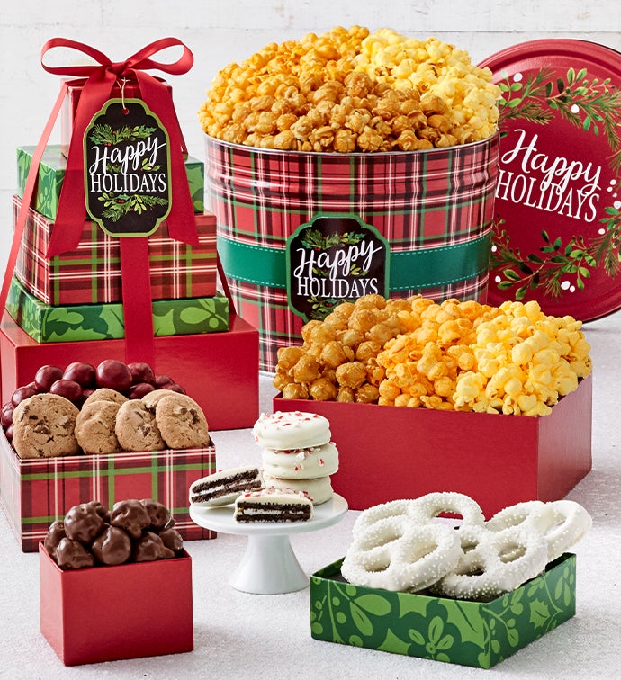 Plaid Happy 5 Tier Tower And 2 Gallon Popcorn Tin