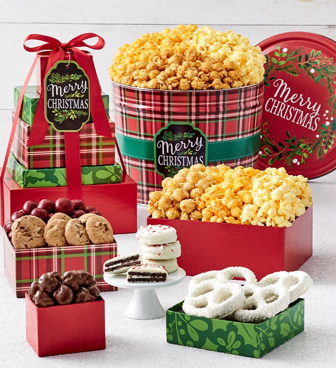 Merry Christmas Plaid 5 Tier Tower & Tin