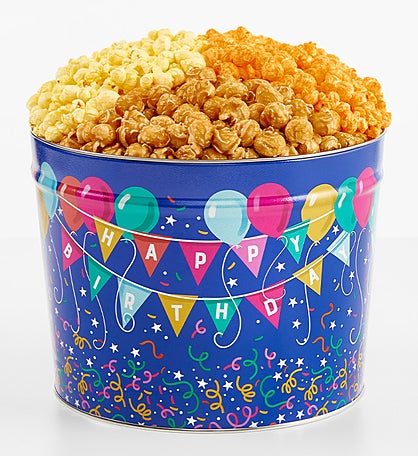 Birthday Balloons 2 Gallon 3 Flavor Popcorn Tin