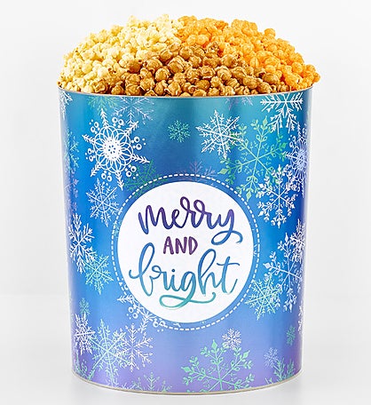 Merry and Bright 6 1/2 Gallon 3 Flavor Popcorn Tin