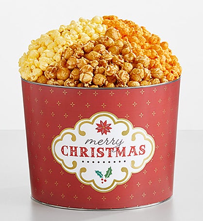 Merry Christmas 2 Gallon 3 Flavor Popcorn Tin