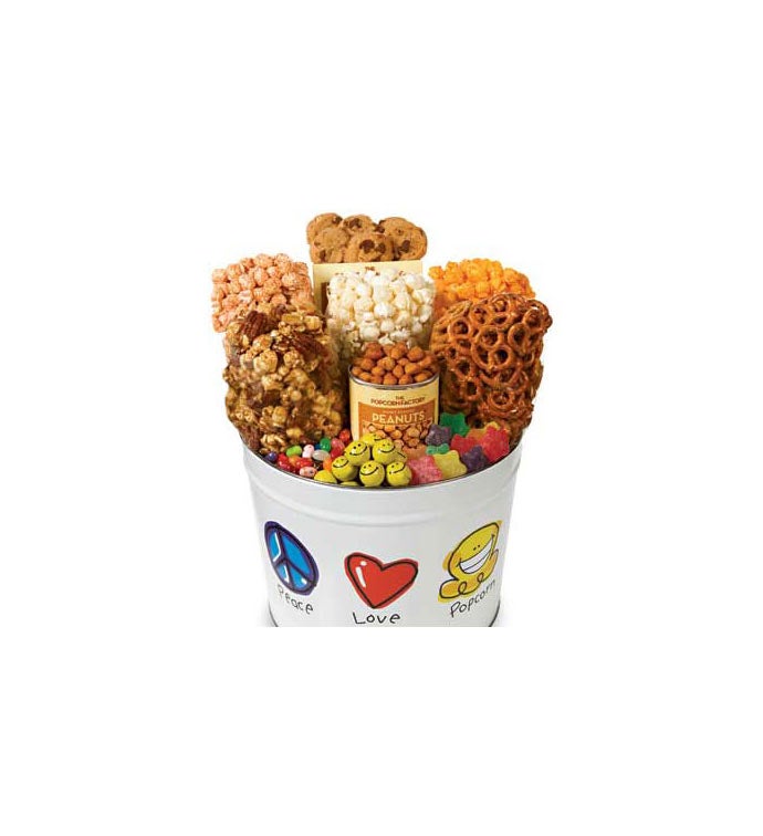 College Peace Love & Popcorn 3 Flavor Popcorn & Snack Assortment Tins