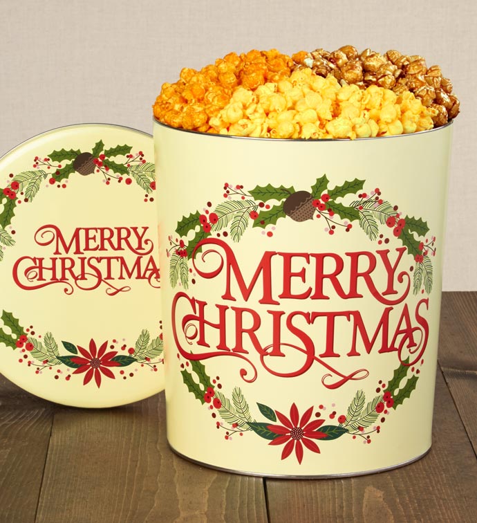 Merry Christmas 3 1/2 Gallon Popcorn Tin