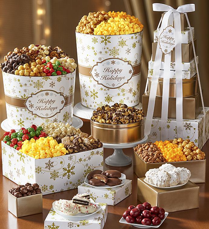 Gold Snowflake 8 Tier Tower & Tins