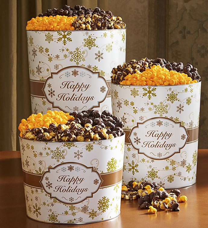 Gold Snowflake Deluxe Popcorn Tins