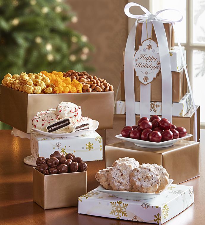 Gold Snowflake 5 Tier Tower & Tin