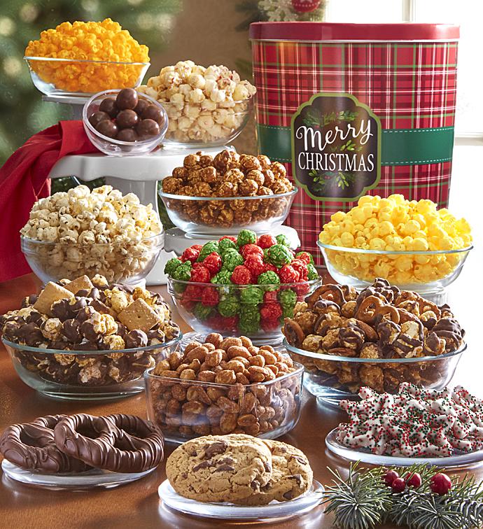 Merry Christmas Plaid Tin Premium Snack Assortment