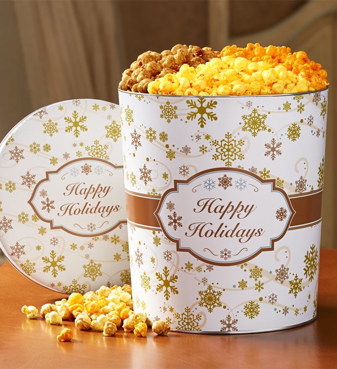 Gold Snowflake 6 1/2 Gallon 3 Flavor Popcorn Tin