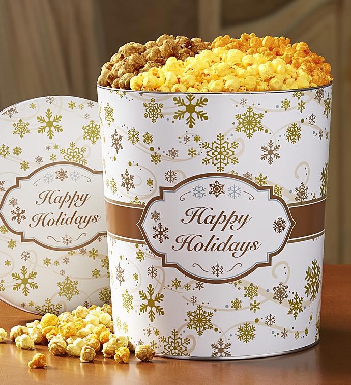 Gold Snowflake 3 1/2 Gallon Popcorn Tins