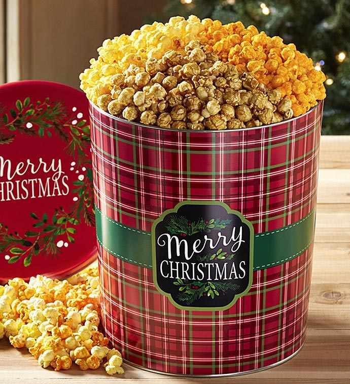 Merry Christmas 3 1/2 Gallon 3 Flavor Popcorn Tins