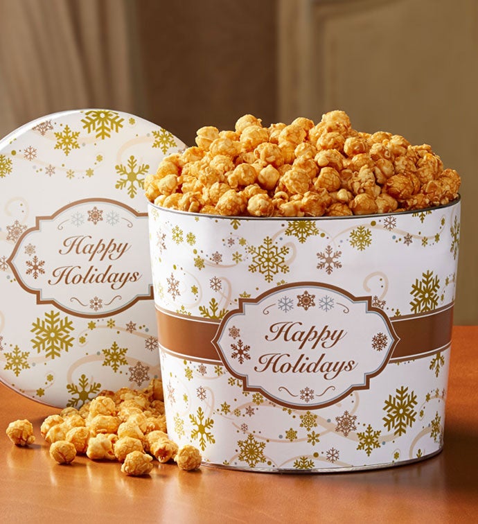 Gold Snowflake 1.75 Gallon Popcorn Tin