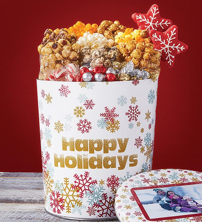3 1/2 Gallon Sparkling Snowflake Happy Holidays Premium Snack Assortment