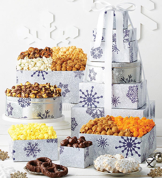 6 Tier Silver Snowflake Tower
