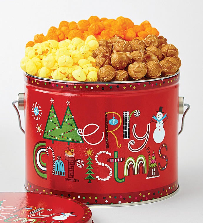 1/2 Gallon Red Merry Christmas 3 Flavor Popcorn Pail