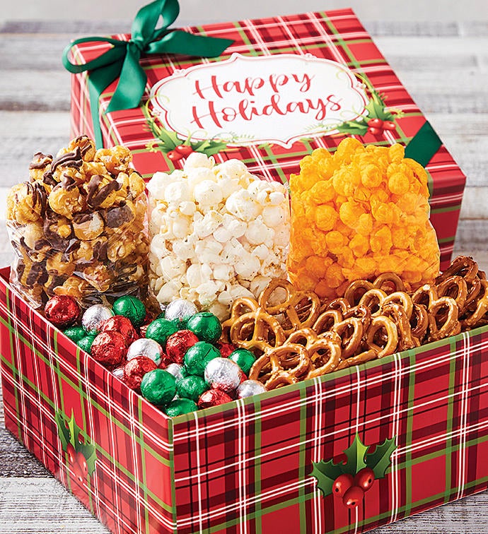 Holly Plaid Happy Holidays Petite Snack Box