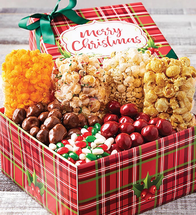 Holly Plaid Merry Christmas Snack Box