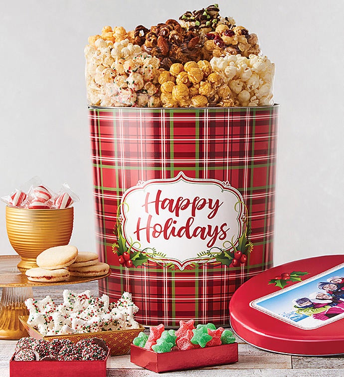 3 1/2 Gallon Holly Plaid Happy Holidays Premium Snack Assortment