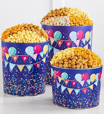 Birthday Balloons 6 1/2 Gallon 3 Flavor Popcorn Tin