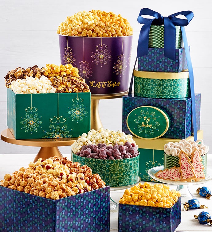 Let It Snow 6 Tier Gift Tower & 2 Gallon Popcorn Tin