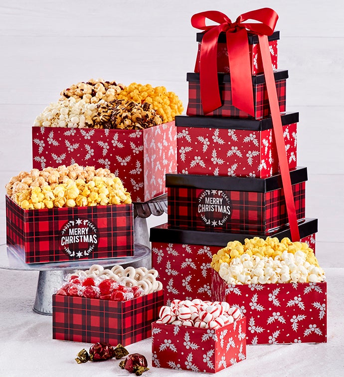 Very Merry Plaid Merry Christmas 5 Tier Tower