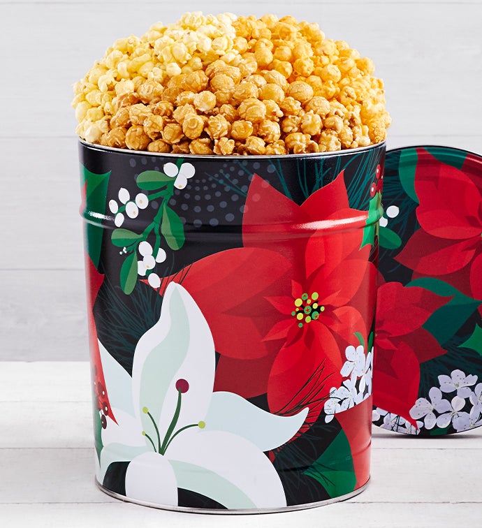 3 1/2 Gallon Winter Floral Popcorn Tin