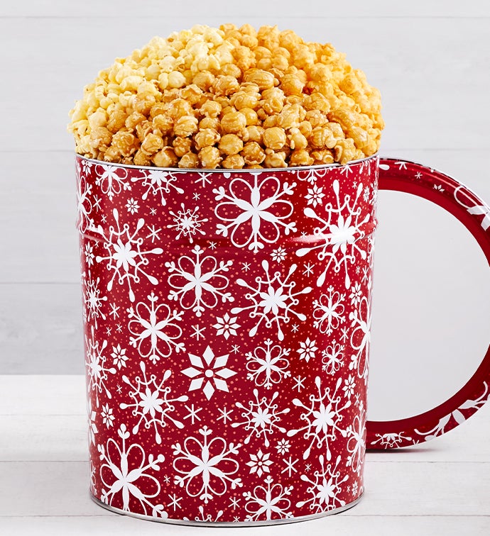 3 1/2 Gallon Red & White Snowflake Popcorn Tin