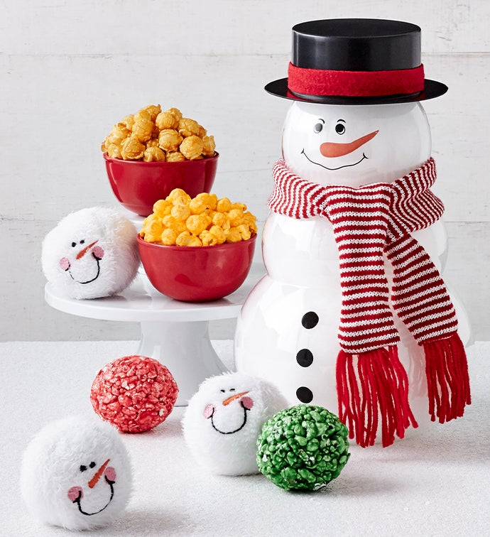 Snowman Container with Plush Snowballs