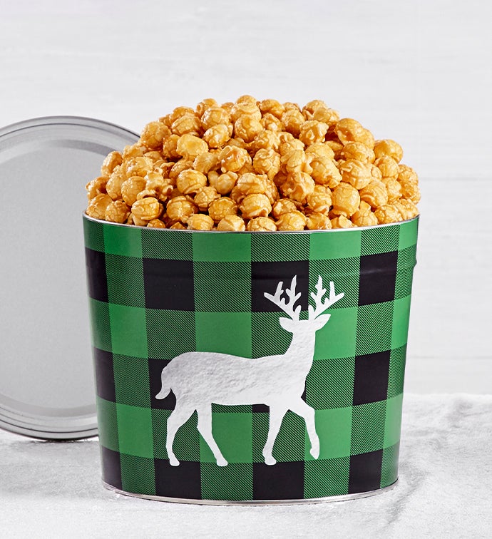 Very Merry Plaid 1.75 Gallon Reindeer Popcorn Tin