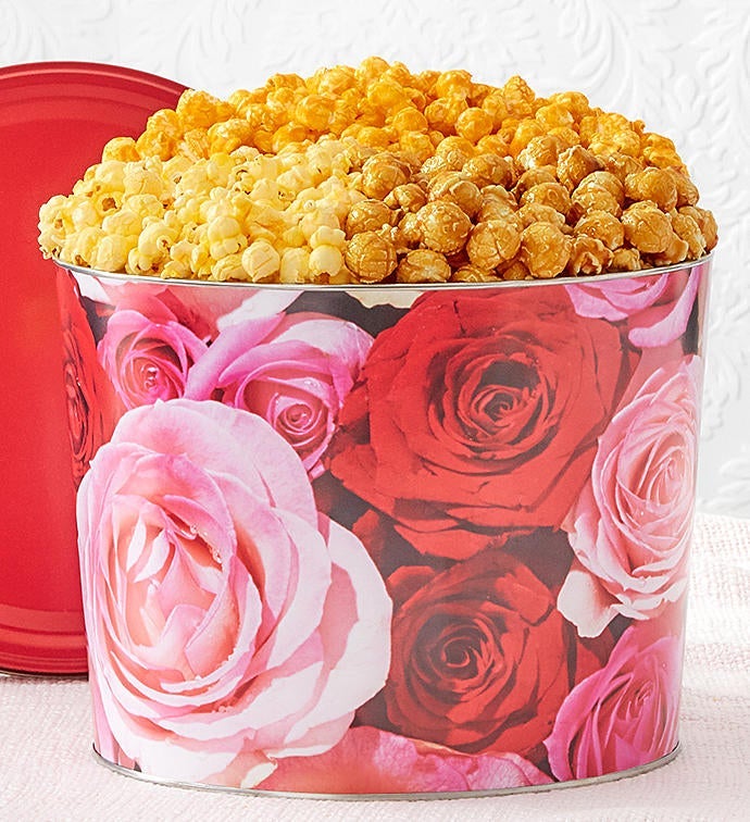 Forever Roses 2 Gallon 3 Flavor Popcorn Tin