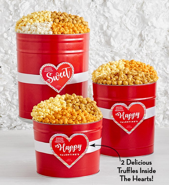 Popped Through The Heart Popcorn Tins with Truffles