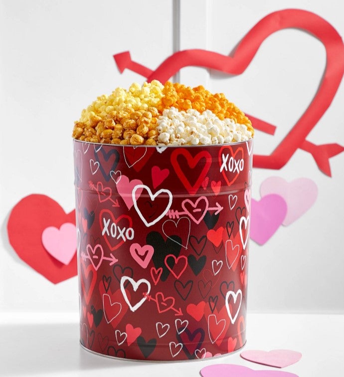 Graffiti Hearts 6 1/2 Gallon 4 Flavor Popcorn Tin