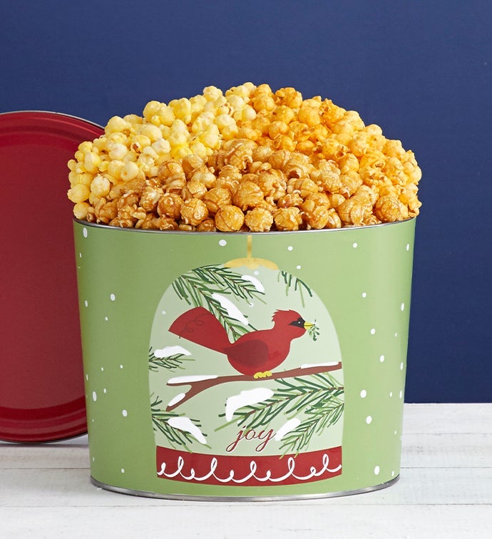 2 Gallon Cardinal Snowglobe 3 Flavor Popcorn Tin