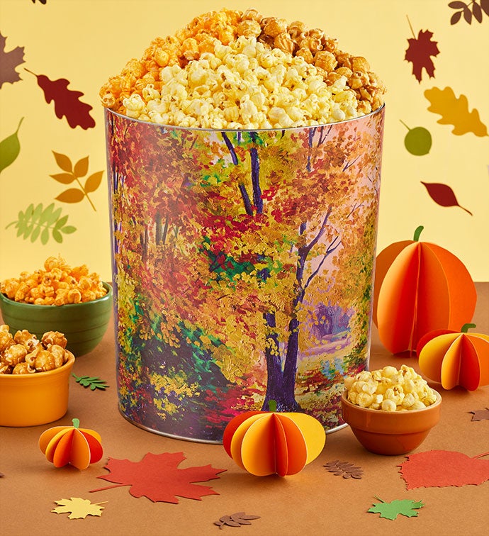 Autumn Canvas 3 1/2 Gallon 3 Flavor Popcorn Tin