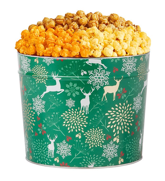 Green Holiday Deer 3 Flavor 1.75 Gallon Popcorn Tin