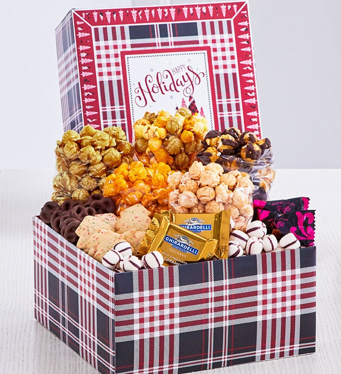Cozy Plaid Happy Holidays Gift Box