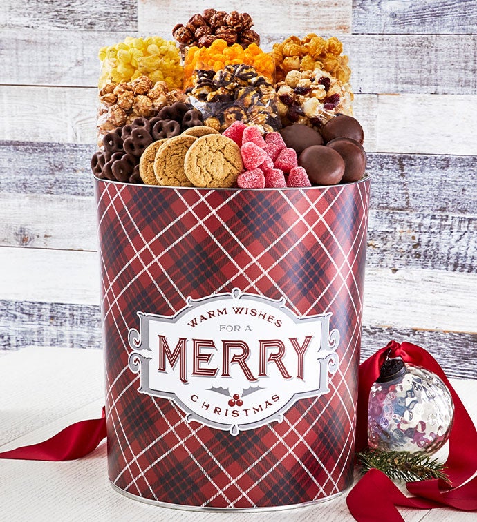 Cozy Plaid Merry Christmas 3.5 Gallon Premium Gift Tin