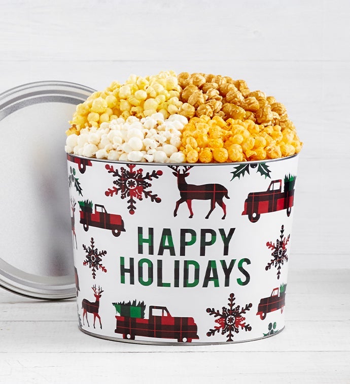 Very Merry Plaid Happy Holidays 2 Gallon Popcorn Tin