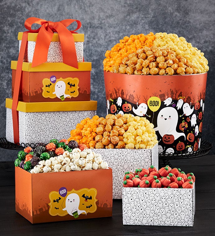Boo To You 3 Box Gift Tower With 2 Gallon Popcorn Tin