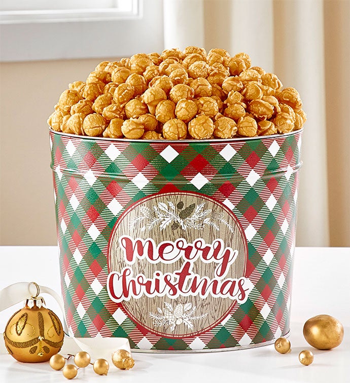 Tartan Plaid Holiday 1.75 Gallon Caramel Popcorn Tin