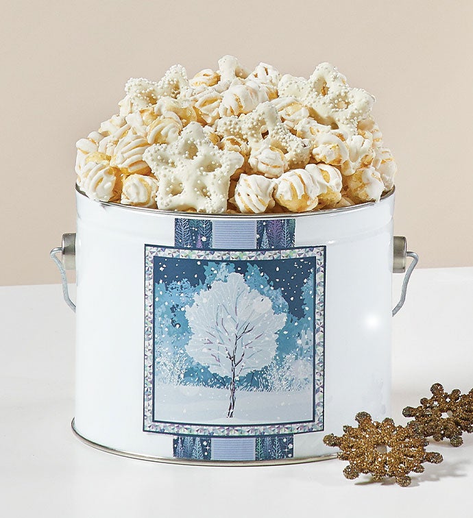 1/2 Gallon Sparkling Snowfall Gift Pail With Snowflake Sugar Cookie Popcorn