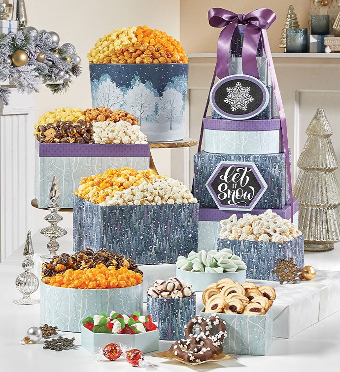 8 Gift Box Sparkling Snowfall Tower And 2 Gallon Popcorn Tin