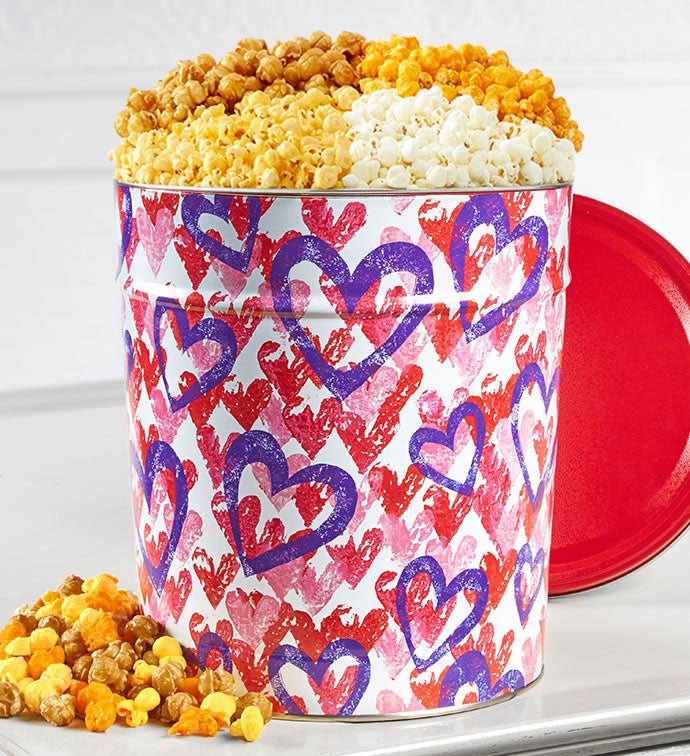Letterpress Hearts 6 1/2 Gallon 4 Flavor Popcorn Tin