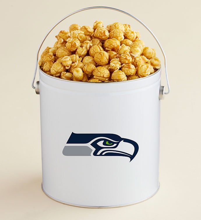 1 Gallon Seattle Seahawks   Caramel Popcorn Tin