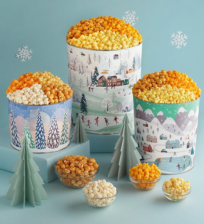 Snowy Merriment Popcorn Tins