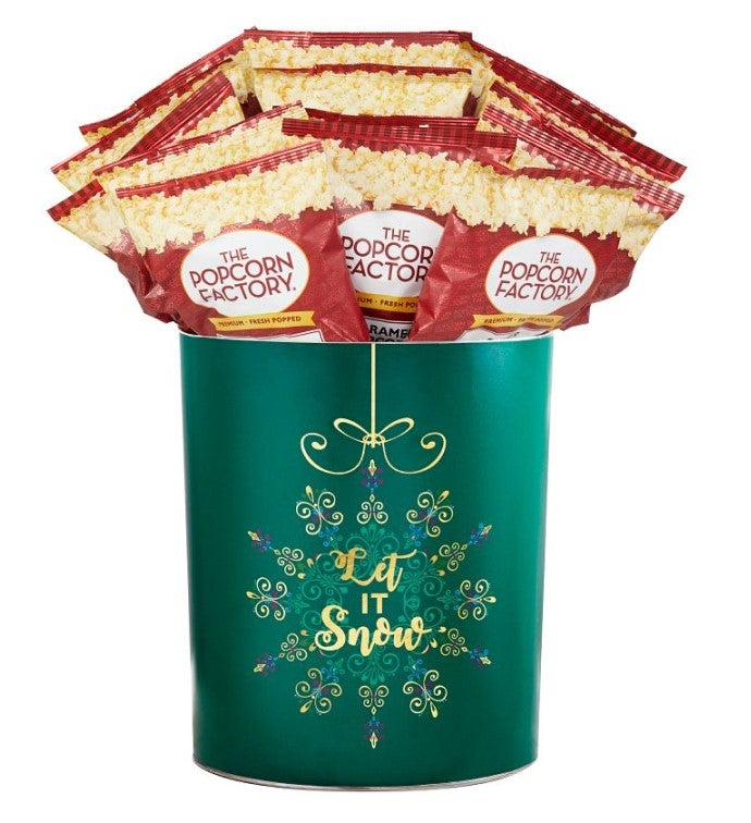 Let it Snow 6 1/2 Gallon 3 Flavor Bagged Popcorn Tin